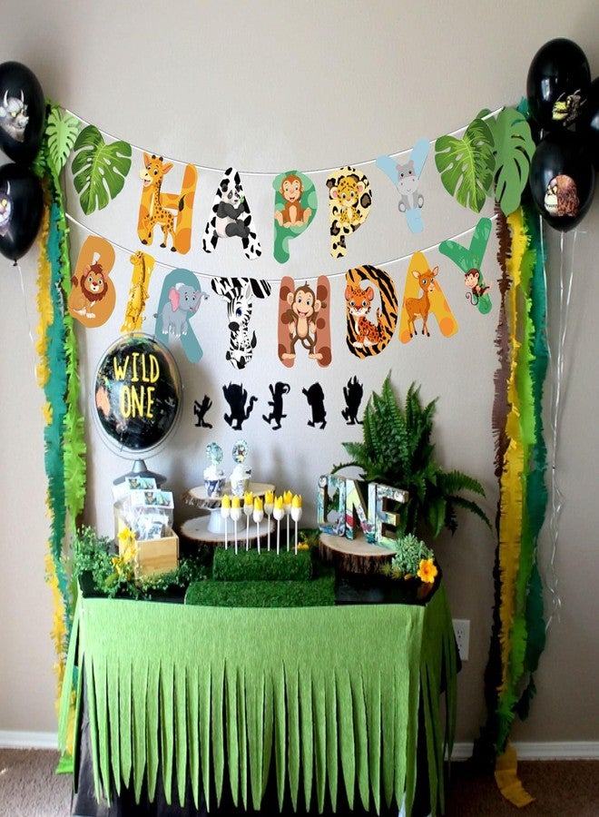 Ysqool Safari Animals Happy Birthday Banner, Jungle Party Sign Decorations, Wild One Animal Themed Bunting for Jungle Safari Birthday Party, Zoo Animal Garland for Boys Girls Baby Shower - Image 5